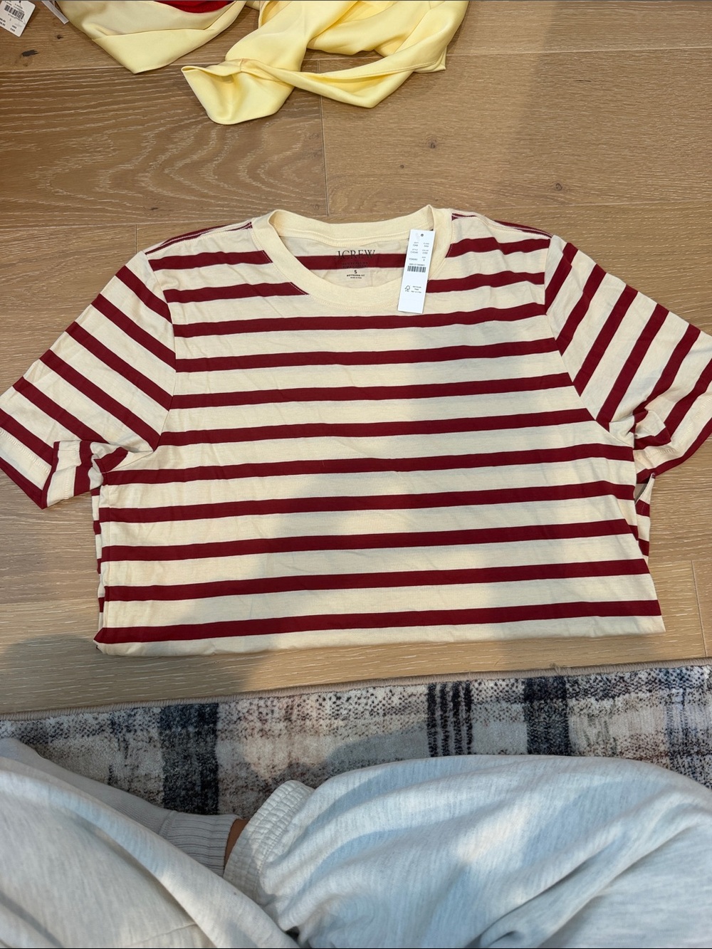 J. Crew Cropped Crewneck Tee in Cream and Red Stripe